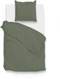 Zo! Home Mako-Satin Bettwäsche 155x220 cm Satinado uni Army green dunkelgrün