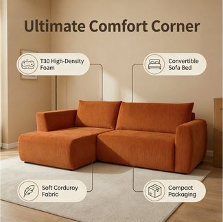 HappyHome Ecksofa Ecksofa mit Schlaffunktion modernes Cordsofa weich gepolstertes Sofa