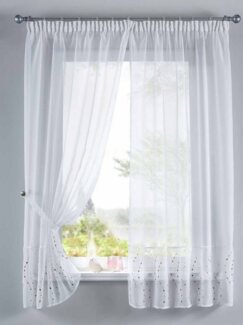 Gardinenbox Gardine, Stangendurchzug (2 St), transparent, Voile, PUNKT Stickerei Gardinen Set 2 Tlg. Raffhalter Tunneldurchzug Gardinen