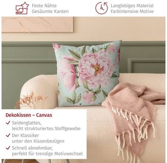 Bilderdepot24 Dekokissen drinnen Kissenhülle/ Sofakissen/ Zierkissen Kissenhülle rosa Blumen, Bezug Aquarell mit / ohne Füllung Zierkissen Outdoor Sofa Bett