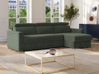 Vente-unique - Ecksofa mit Matratze - Ecke wechselbar - Chenillestoff - Grün - Liegefläche 140 cm - Matratze 18 cm - VIZIR