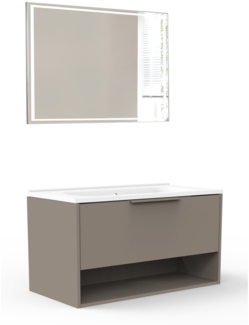 FACKELMANN B.PARIS Waschtisch Set mit Spiegel 90 cm breit, Grau, Waschbecken Gussmarmor Weiß