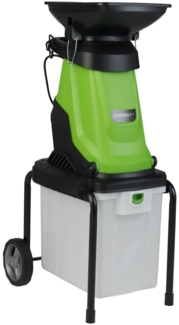 Elektrischer Häcksler 3000 W Gartenhäcksler mit 50 L Auffangbehälter 45 mm Schnittdurchmesser Einfülltrichter Räder Grün