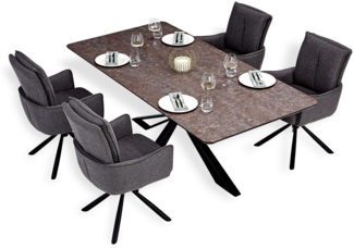 Esstisch mit 4 Stühlen Set Essgruppe Polsterstühle Drehbar Anthrazit Esszimmertisch 200x100 cm Metall Braun Schwarz