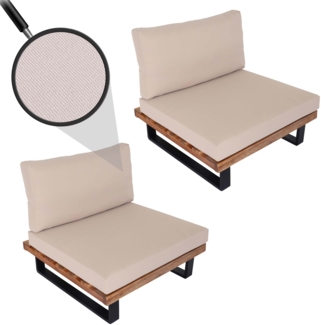 2er-Set Lounge-Sessel HWC-H54, Garten-Sessel, Spun Poly Akazie Holz FSC-zertifiziert Alu ~ hellbraun, Polster beige
