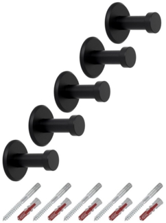 SO-TECH® Kleiderhaken Garderobenhaken TALEA Edelstahl massiv inkl. Montagematerial, (5-St), Ø 10 / 15 mm, Länge 30 mm, Gesamtlänge 33 mm, schwarz matt