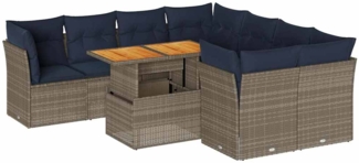 vidaXL 9-tlg. Garten-Sofagarnitur mit Kissen Grau Poly Rattan 3326910