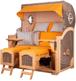 Strandkorb Komplettset - bene living - Ammersee Grande XL Teak - PE grau - Modell 586 - inkl. Liftersystem