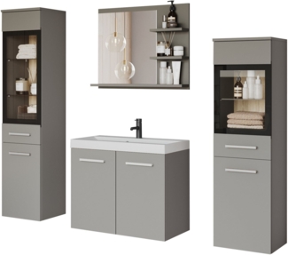 welltime Badmöbel-Set MADRIT, (Komplett-Set, 5-St, mit Waschbecken), Waschtisch inkl. Waschbecken, Badschrank, Hochschrank, Spiegel