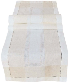matches21 HOME & HOBBY Tischdecke Tischläufer ALMA Leinenoptik mit Hohlsaum Polyester beige 40x140 cm (1-tlg), Pflegeleicht & waschbar bei 30 °C