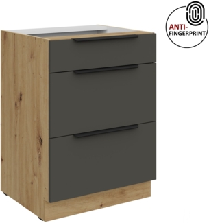 Küchen Unterschrank 60 cm Küche ARIA Graphite ultra matt + Eiche Artisan matt, hochwertige Fronten mit Anti Fingerprint Beschichtung, Soft-Close Küchenzeile Küchenblock