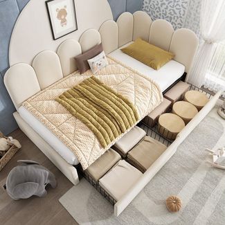 Flieks Polsterbett (1-tlg), Einzelbett Daybett Tagesbett Schlafsofa mit 2 Schubladen Samt 90x190 cm