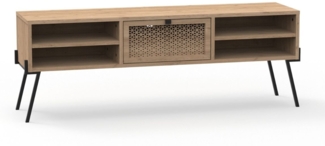 Calicosy TV-Möbel 1 Tür, 4 Fächer und Metallfüße L140 cm - Evan - Helles Holz