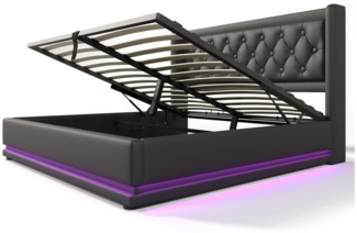 Fanttik Bettgestell Polster-Einzelbett mit USB-C, LED & Hydraulik-Stauraum