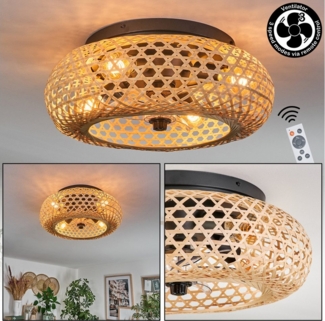 hofstein Deckenleuchte Deckenventilator mit Beleuchtung aus Metall/Bambus, Fernbedienung, ohne Leuchtmittel, Auf-/Abwind-Funktion, Lichteffekt, Ø 50cm, 4xE27, ohne Leuchtmittel