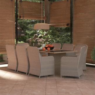 vidaXL 9-tlg. Garten-Essgruppe Poly Rattan Braun 3059466