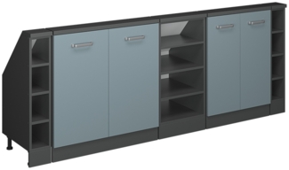 Küchenschrank für Dachschrägen R-Line Blau-Grau 215 cm 5er Set Vicco