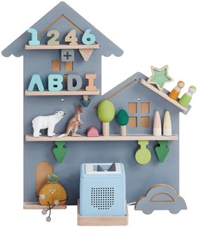 SONGMICS Regal für Toniebox, Wandregal für 35 Figuren, Kinderregal, einfache Montage, Kinderzimmer, Wohnzimmer, grau GKR801G01