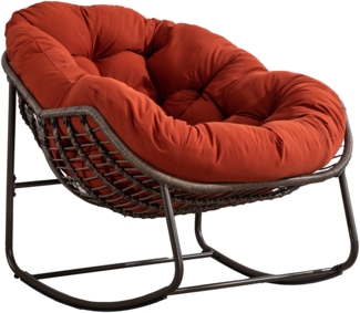 LVHOM Schaukelstuhl mit gepolstertem Kissen, Rattanstuhl mit Stahlrahmen, Lounge Sessel, Schaukelsessel, 1 St, für Balkon/Garten/Wohnzimmer/Schlafzimmer/Arbeitszimmer