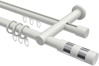 Rundrohr-Innenlauf-Gardinenstangen-Set Platon Mavell 420 cm (geteilt in 3 x 140 cm), 2-läufig, 20 mm Ø Weiß