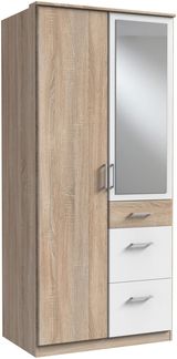 Kleiderschrank Click in Eiche Sägerau mit Weiß - Drehtürenschrank in verschiedenen Varianten wählbar - Kleiderschrank 91 cm Breite mit Spiegel