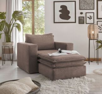 Sessel Pesaro in braun Cord Set inkl. Hocker