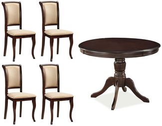 Feldmann-Wohnen Esszimmer-Set Olivia, (ausziehbar Tisch, mit 4 Sttühle, 5-St, moderner Landhausstil, Essgruppe mit Stühle), Esstisch mit 4 Stühle Nussbaum dunkel / beige