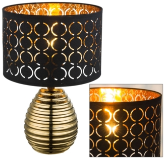Tischleuchte, Stanzungen, schwarz, gold, Samt, H 38 cm