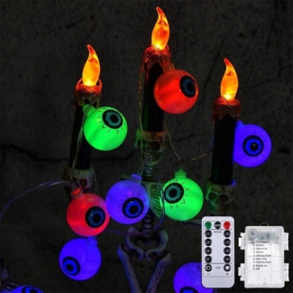 Rosnek LED-Lichterkette 2.5M, Kürbisse/Totenköpfe/Augenkugeln, für Halloween Party Bar Deko, wasserdicht, Batterie