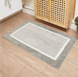 andiamo Badematte rutschfest Maui - Badezimmerteppich weich und flauschig - Duschvorleger für Badezimmer Badteppich rutschfest waschbar 60x100 cm Grau