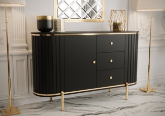 MOEBLO Kommode DALLAS (Moderne Kommode mit Schublade Sideboard Schrank Highboard Goldene Türgriffe, Wohnzimmer, Esszimmer, Flur & Diele), dekorative Riffelung