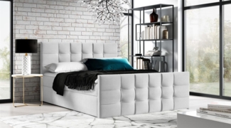 Boxspringbett Schlafzimmerbett NOEL 120x200cm Stoff Hellgrau inkl. Bettkasten