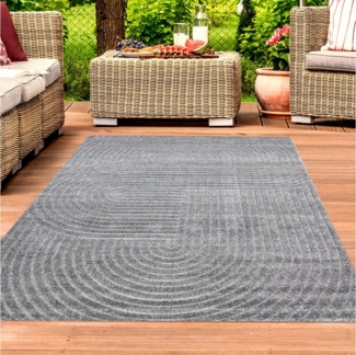 TeppichHome24 Outdoorteppich Outdoor Teppich wetterfest Terrasse Boho-Style hochwertig Anthrazit, rechteckig, Höhe: 5 mm