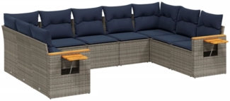 vidaXL 9-tlg. Garten-Sofagarnitur mit Kissen Grau Poly Rattan 3227118