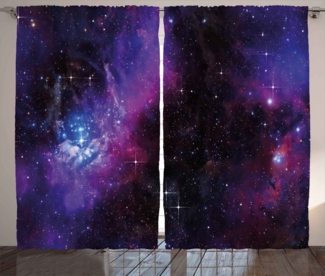 Abakuhaus Gardine Schlafzimmer Kräuselband Vorhang mit Schlaufen und Haken, Weltraum Nebula Dunkle Galaxie Sterne