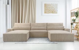 MOEBLO Wohnlandschaft DENVER U, Eckcouch aus Cordstoff Ecksofa U-Form Cord Sofa Couch Polsterecke U-Sofa - 410x85x200cm, mit Bettkasten und Schlaffunktion