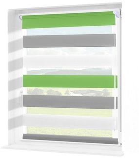 Doppelrollo Ohne Bohren, Grau/Grün/Grün-Grau-Weiß, OUBO, freihängend, verspannt, Klemmträger,klemmfix, Lichtschutz schnelle und einfache Montage mit beiliegendem
