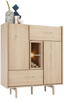 Highboard Valgard, Echtholz, Holzwerkstoff, Holzfarben, 120 x 140 x 45 cm