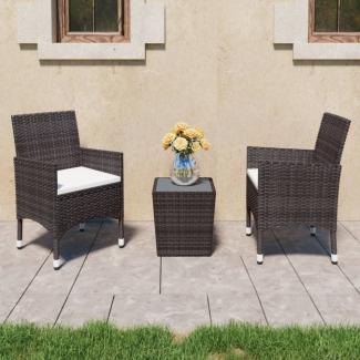 vidaXL 3-tlg. Bistro-Set Poly-Rattan und Hartglas Braun