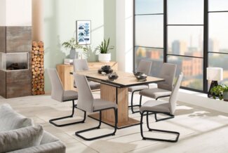 HELA Essgruppe Ariana, Esstisch mit 6 Stühlen, ausziehbarer Küchentisch, (Set, 7-tlg, 1 Tisch ausziehbar / 6 Stühle), 7-tlg. Set, Tisch (120-160cm), 6 Stühle mit hoher Belastbarkeit