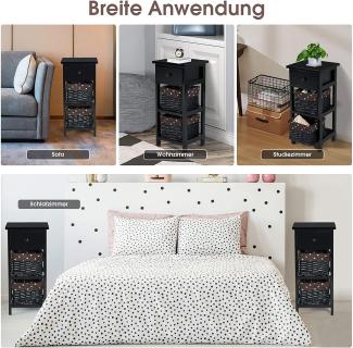 COSTWAY Nachttisch mit Schublade und 2 Aufbewahrungskörben, Beistelltisch Korbkommode, Schubladenregal für Schlafzimmer, Wohnzimmer 28 x 26 x 60 cm