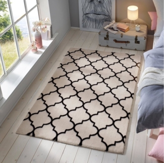TaCa Home Teppich Waschbarer Kurzflor-Teppich Boho, rechteckig, Höhe: 19 mm, Skandi Wohnzimmer Schlafzimmer Jugendzi, Weiß Schwarz - 120x170 cm