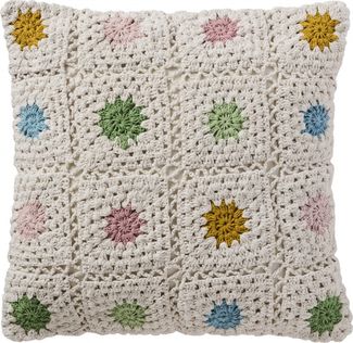 Ib Laursen - Kissenbezug Kissenhülle 50x50cm Gehäkelt Creme Bunte Blumen 6191-01