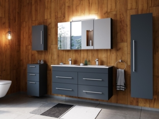 Badmöbelset Helios 5-teilig Spiegelschrank Hoch- Seiten- Midischrank grafit : Grafit