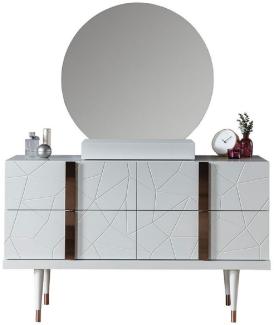 Casa Padrino Luxus Schlafzimmer Kommode mit Wandspiegel Weiß / Kupferfarben - Eleganter Massivholz Schrank mit Spiegel - Luxus Schlafzimmer Möbel