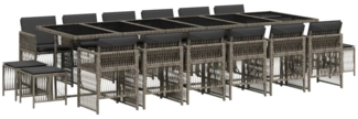 vidaXL 17-tlg. Garten-Essgruppe mit Kissen Grau Poly Rattan 3211004