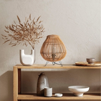 Paco Home Tischleuchte PURI, ohne Leuchtmittel, Rattan Korblampe Nacht LED Dreibein Boho E27