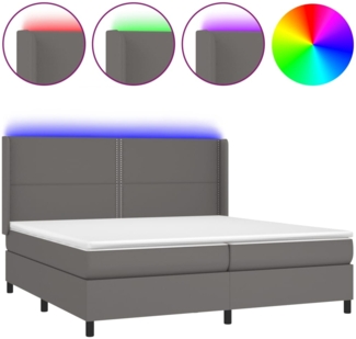 vidaXL Polsterbett mit Matratze & LED Grau 200x200 cm Kunstleder, Härtegrad: H2 [3139347]