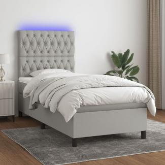 Boxspringbett mit Matratze & LED Stoff Hellgrau 90x200 cm, Härtegrad: H2 [3135085]