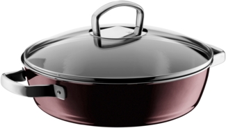 WMF Fusiontec Mineral Schmorpfanne 28 cm Induktion, Bräter mit Glasdeckel, Schmortopf 4,1l, hoher Rand, High-Tech Keramik, kratzfest, dunkelrot